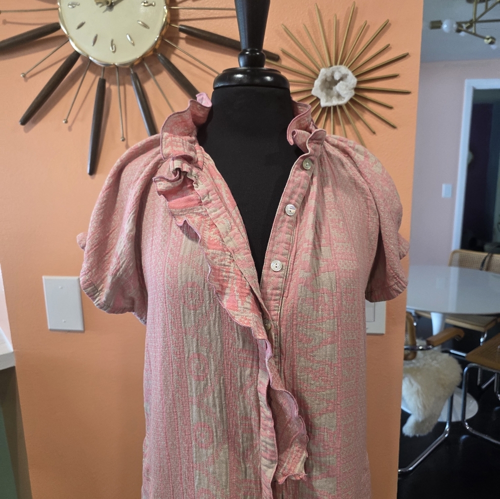 Finley M Pink Short Sleeve Mini Dress Button Down Feminine Dainty Dresses - Picture 3 of 13